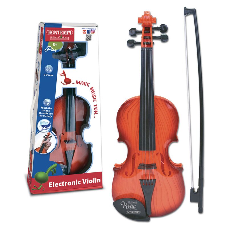 Vioara electronica, Bontempi, Cu 9 melodii preinregistrate, Cu functie any key play, 40 cm, 36 luni+, Brown