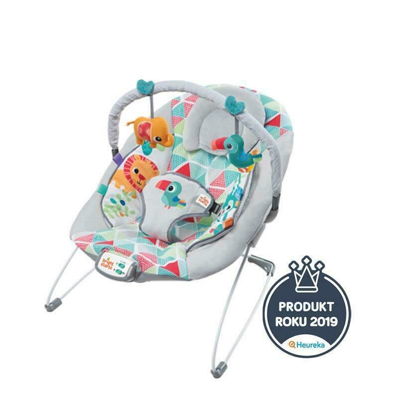 Bright starts - fotoliu cu vibratii si melodii tucano tango, cu perna pentru cap si arcada jucarii, 0- 9 luni, multicolor