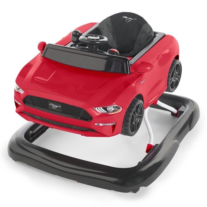 Bright Starts - Premergator multifunctional, Ford Mustang, Cu elemente detasabile, Utilizat ca premergator si antemergator si masinuta individuala, Cu sunete si lumini, 6 luni+, Rosu