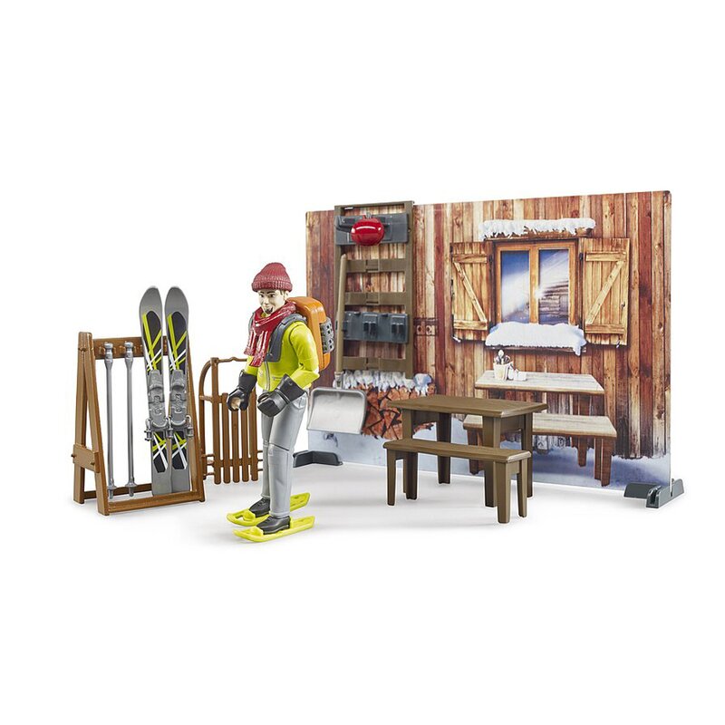 Bruder - set de joaca cabana montana cu snowmobil