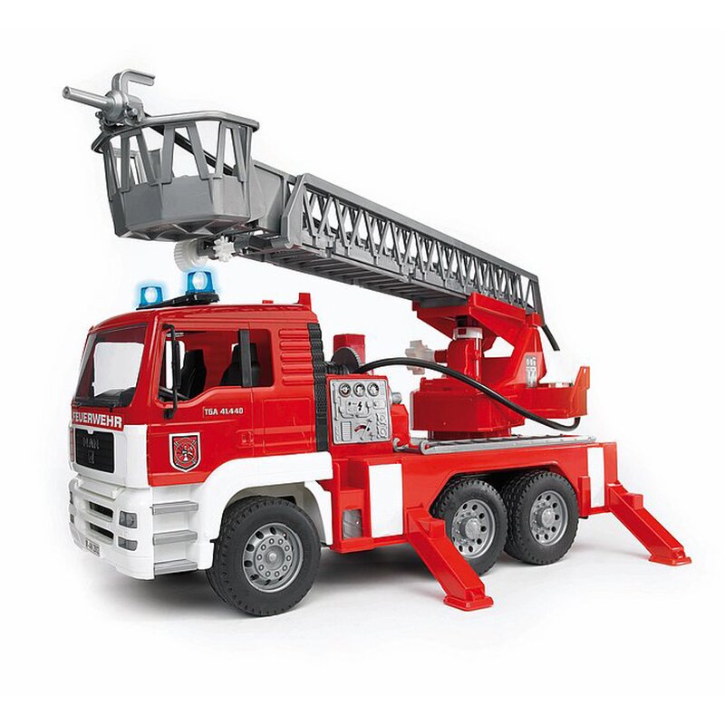 Bruder - masina de pompieri camion man tga , cu scara, cu sirena, cu pompa de apa