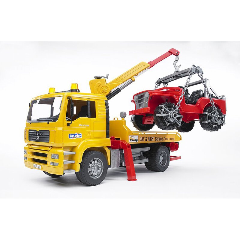 Bruder - set vehicule camion man tga , pentru tractare, cu vehicul de teren