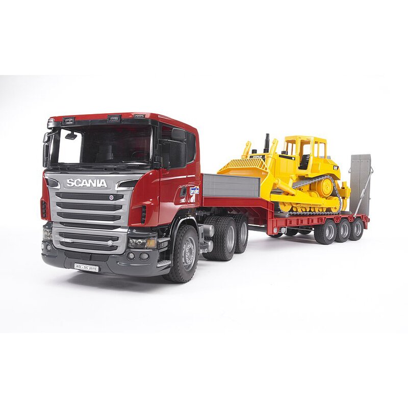 Bruder - set vehicule camion incarcare scania r-series , cu buldozer cat