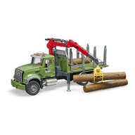 BRUDER - Camion Lemne Mack Granite , Cu macara de incarcare, Graifer, Cu 3 busteni