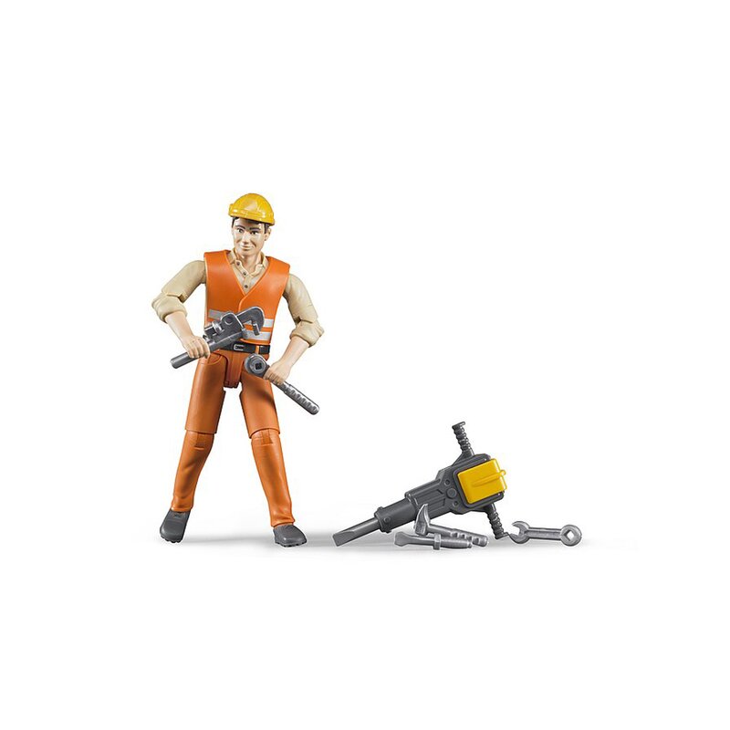 Bruder - figurina muncitor constructii , cu accesorii
