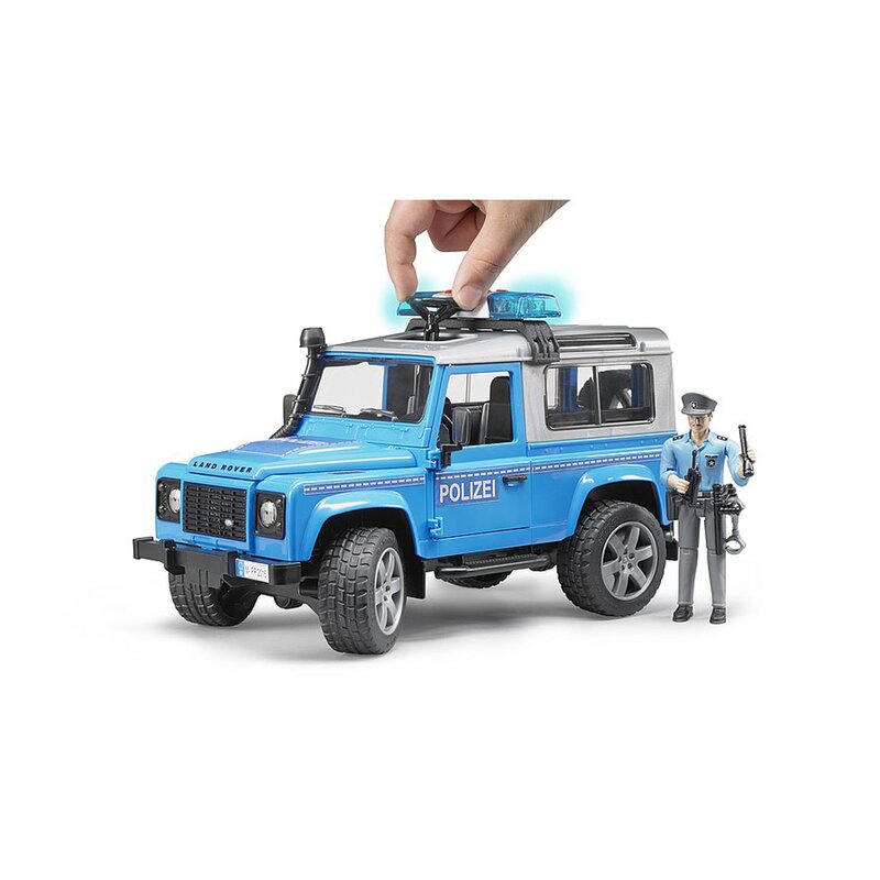 Bruder - masina de politie land rover defender , cu accesorii, cu politist