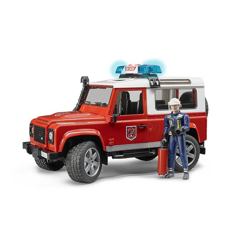 Bruder - masina de pompieri land rover defender , cu pompier