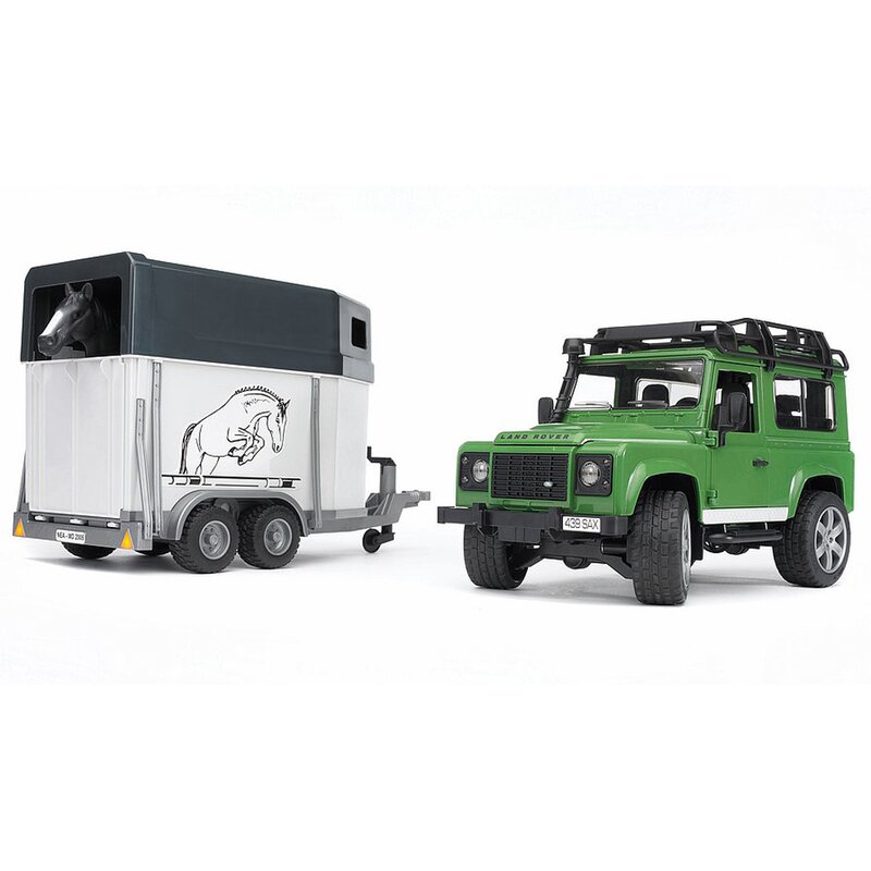 Bruder - masina de teren land rover defender , cu remorca, cu cal