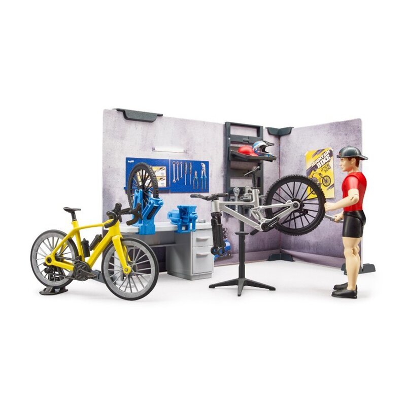 BRUDER - Set de joaca Service si magazin de biciclete , Cu figurina