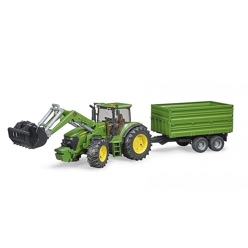 Bruder - tractor john deere 7930 , cu incarcator frontal, cu remorca basculanta pe osie