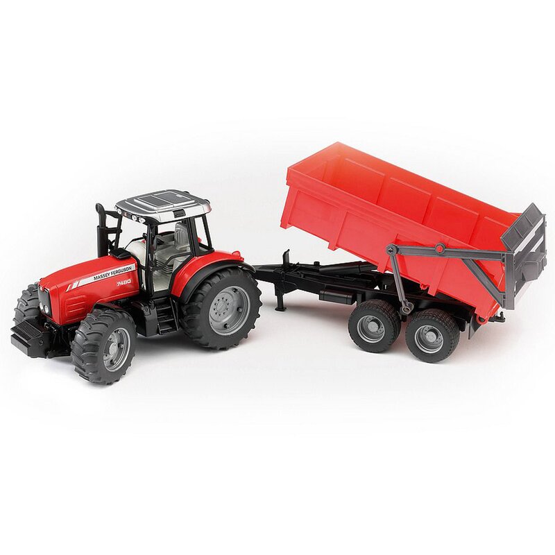 Bruder - tractor massey ferguson 7480 , cu remorca basculabila
