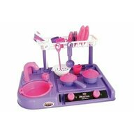 Leantoys - Bucatarie din plastic pentru copii, cu accesorii de bucatarie, roz-mov