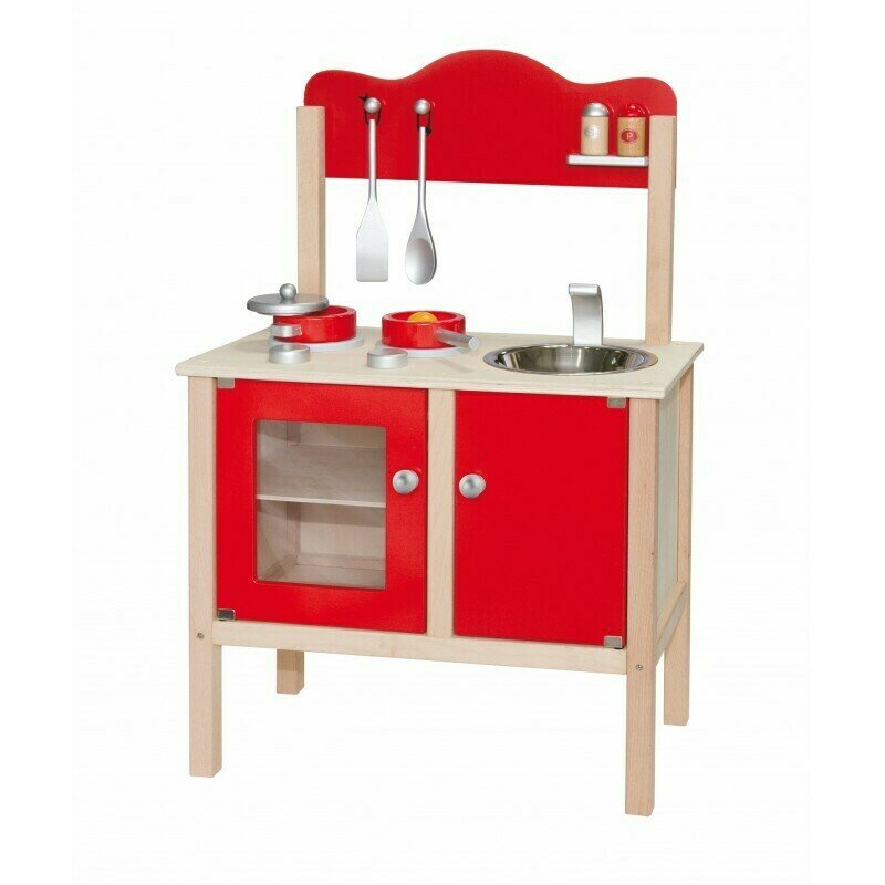 Viga - bucatarie din lemn , cu accesorii, rosu