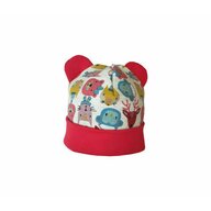 KidsDecor - Caciula copii Red Animals 3-6 luni, cu bordura, in strat dublu, din bumbac