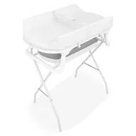 Cadita de baie pliabila, Qmini, Foldy Pro Care, Cu suport metalic si masuta de infasat, Cu termometru electronic, Cu dop si furtun pentru scurgere, Antiderapanta, 80×49 cm, Alb/Gri