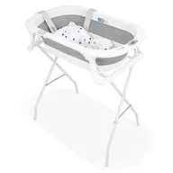 Cadita de baie pliabila, Qmini, Foldy Pro, Cu suport metalic si pernuta de baie, Cu termometru electronic, Cu dop si furtun pentru scurgere, Antiderapanta, 80×49 cm, Alb/Gri