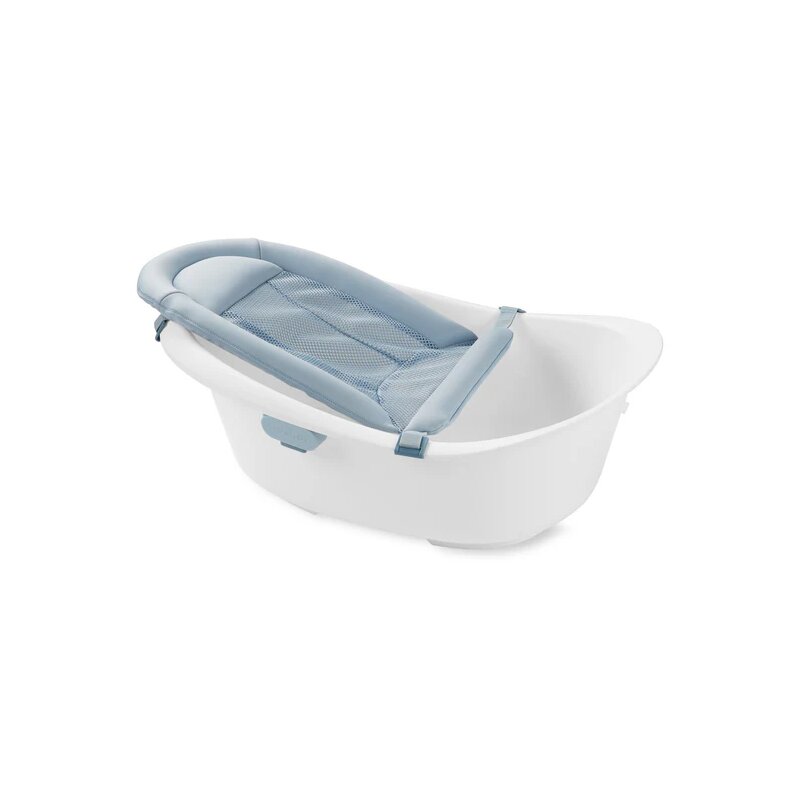 Cadita inteligenta, Skip Hop, 4 in 1, Cu insertii detasabile si suport de sezut, 0-2 ani, Cu dop termic si carlig de agatare, 72 x 49 x 31 cm, Alb/Albastru