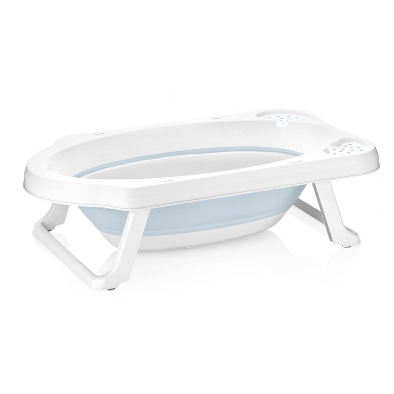 Cadita pliabila pentru bebelusi cu dop de scurgere, maja, 82 x 48 x 23.5 cm, keeeper, cloudy blue