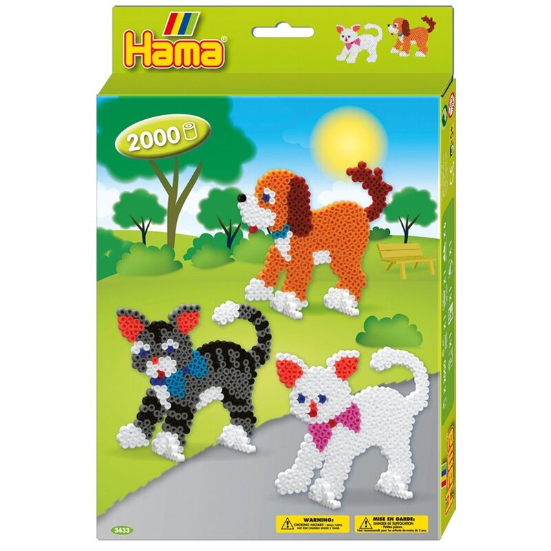 Hama - Set margele de calcat Caini si pisici 2000 buc, In cutie cu agatator Midi