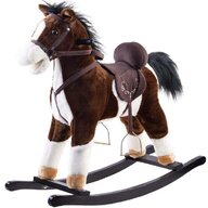 Calut balansoar, Jokomisiada, Cu platforma din lemn, Cu sunete de galop, Din plus moale, 70x73x28 cm, Alimentare pe baza de baterii, 3 ani+, Brown