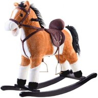Calut balansoar, Jokomisiada, Cu platforma din lemn, Cu sunete de galop, Din plus moale, 70x73x28 cm, Alimentare pe baza de baterii, 3 ani+, Light Brown