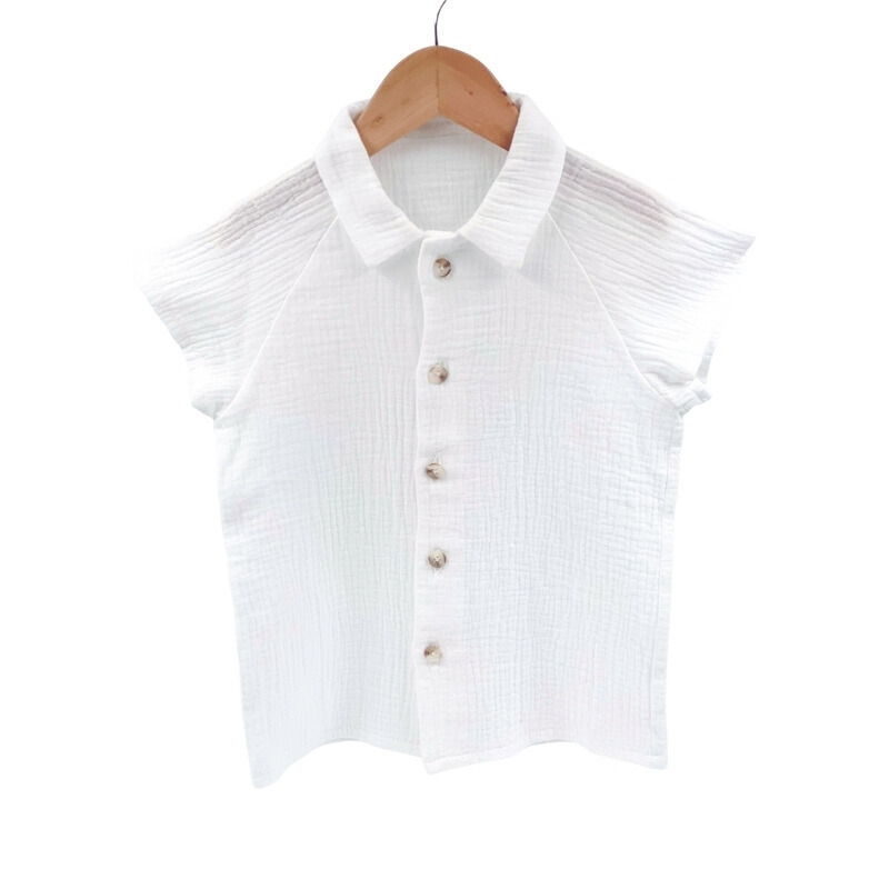 Camasa cu nasturi de vara pentru copii, din muselina, pearl, 98-104 cm (3-4 ani)