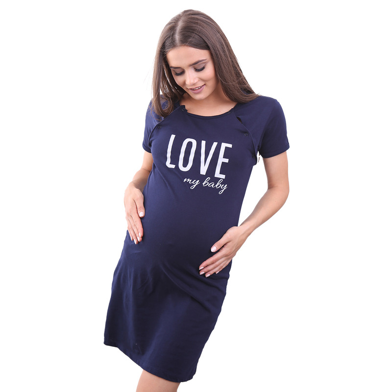 Camasa de alaptat, din bumbac, cu capse oblice, masura m, i love my baby, navy blue