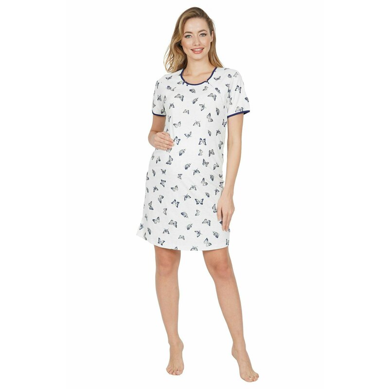 SassyMood - Camasa de noapte pentru sarcina si alaptare Cu model fluturas, XL
