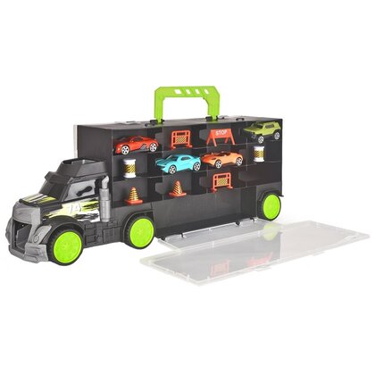 Dickie Toys - Camion Carry and Store Transporter Cu accesorii, Cu 4 masinute