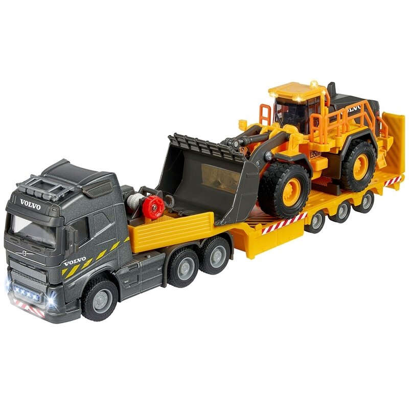 Camion majorette volvo cu remorca si buldozer