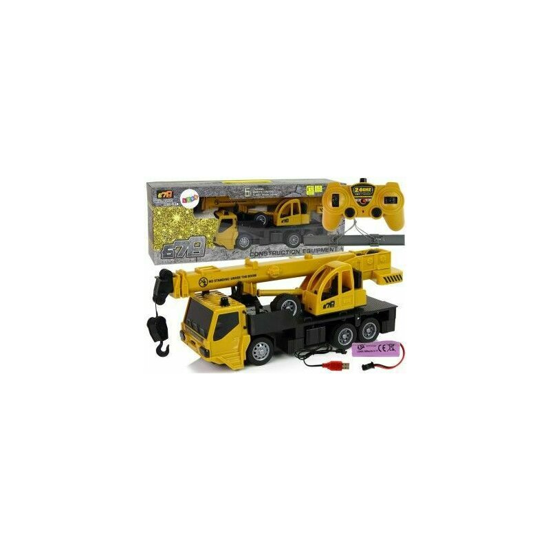 Leantoys - camion rc, tip macara, cu telecomanda pentru copii, galben, 10026