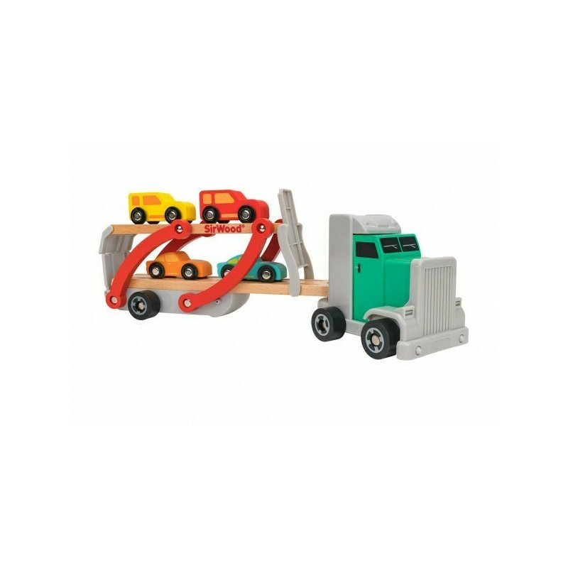 Globo - camion trailer lemn cu 4 masinute incluse