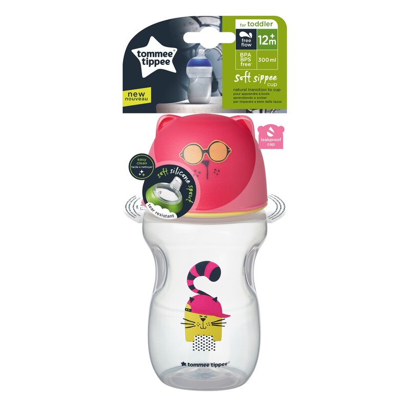 Tommee tippee - cana de tranzitie cu cioc moale, 300 ml, 12 luni+, rosu