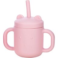 Cana din silicon fara BPA, Cu manere, Cu pai, 6 luni+, Conform cu standardul european de securitate  EN 14350:2020, FreeON, Pink