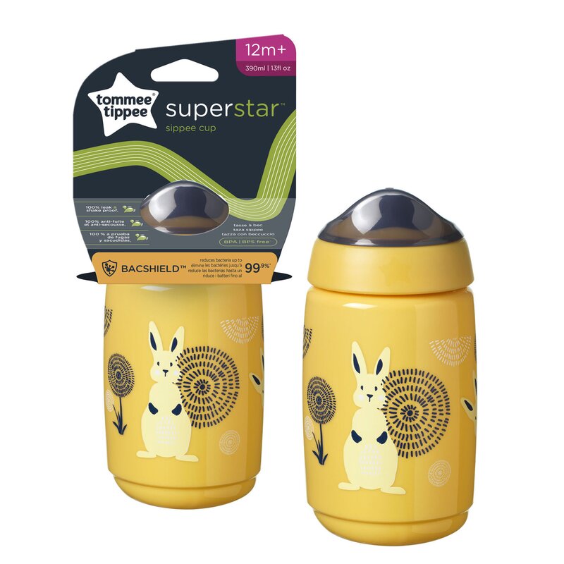 Tommee tippee - Cana Sippee cu protectie BACSHIELD™ si capac, 390 ml, 12 luni +, Galben, 1 buc
