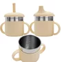 Canuta, New Baby, Cu manere si gura de scurgere care poate fi folosita de sine statatoare sau cu pai, 50% silicon, 50% otel inoxidabil, Fara BPA, 0 luni+, Beige - 1