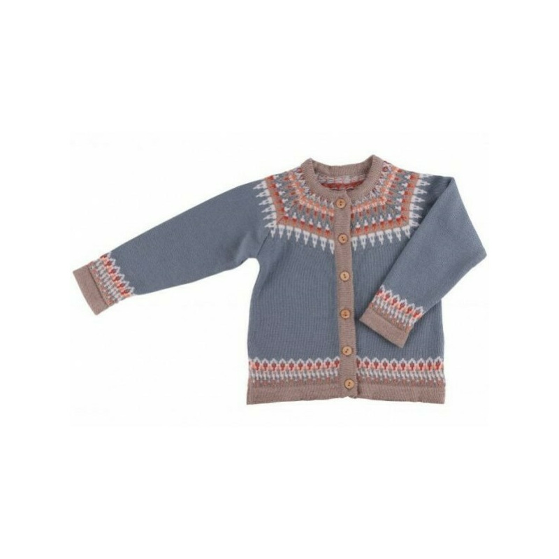 Cardigan din lana merinos impletita - Iobio - LILY - Grey-Blue