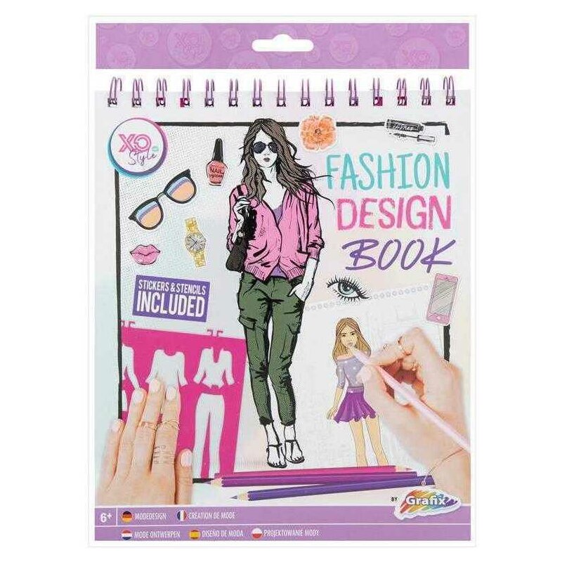 Carte de colorat fashion design book cu stickere si sabloane incluse grafix gr230005