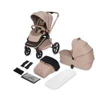 Carucior 2 in 1, Lionelo, Freya, Landou si salteluta ventilate, Pliabil, Reglare spatar-3 pozitii, Suport de picioare-4 pozitii,  Maner reglabil-3 pozitii, Adaptori inclusi compatibili cu Cybex, Maxi-Cosi, Kiddy, Avionaut, Sustine 22 kg, 0luni+, Bej
