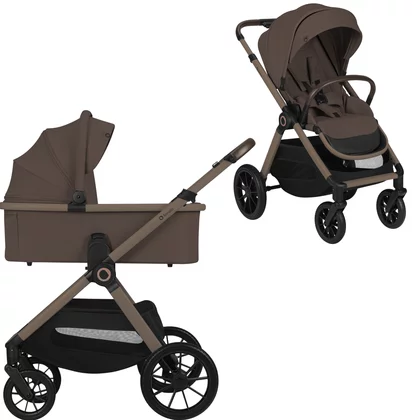 Carucior 2 in 1, Lionelo, Layla, Pana la 22 kg, Cadru aluminiu, Cu landou intarit si salteluta din spuma AirDots, Reversibil, Cu ventilatie 3D, Cu accesorii, EN1888-1-2, EN1466, Maro