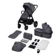 Carucior 2 in 1, Lionelo, Layla, Pana la 22 kg, Cadru aluminiu, Cu landou intarit si salteluta din spuma AirDots, Reversibil, Cu ventilatie 3D, Cu accesorii, EN1888-1, EN1888-2, EN1466, Gri