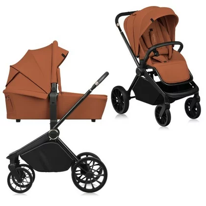 Carucior 2 in 1, Lionelo, Mika Plus, Cadru din aluminiu, Cu landou intarit si salteluta moale, Reversibil, Cu sistem de ventilatie 3D, Cu accesorii, Pana la 22 kg, Conform cu EN1888-1 EN1888-2, EN1466, Maro