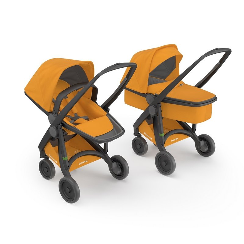 Greentom - carucior 2 in 1 100% ecologic, galben/negru