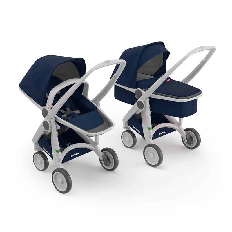 Greentom - carucior 2 in 1 100% ecologic, albastru/gri