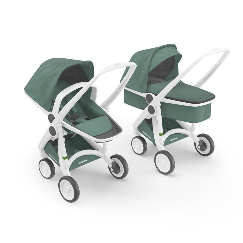 Greentom - carucior 2 in 1 100% ecologic, alb/verde