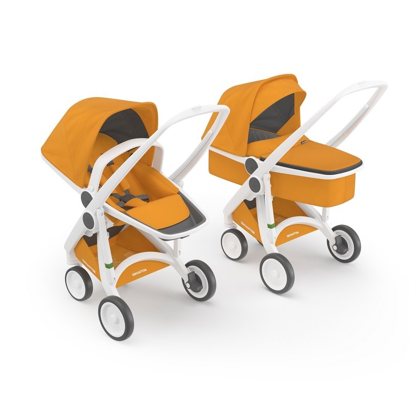 Greentom - carucior 2 in 1 100% ecologic, alb/galben