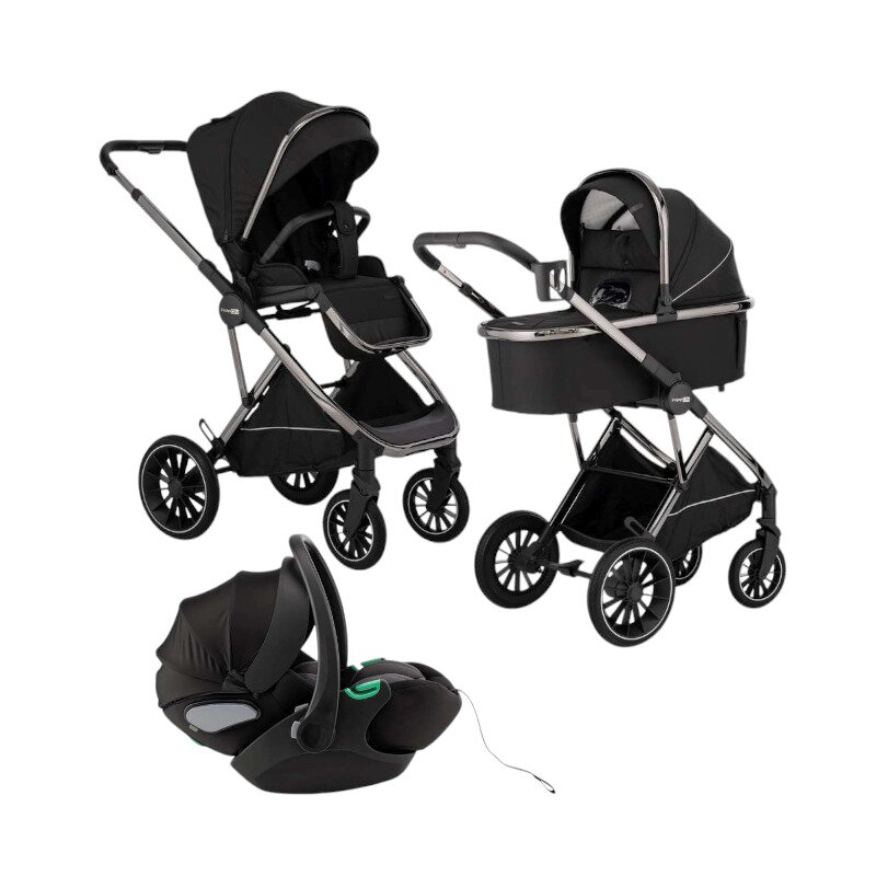 Carucior 3 in 1, FreeON, Allegro, Pana la 22 kg, Cu landou, Scoica auto conform ECE R129, Parte sport cu sezut reversibi, Spatar reglabil, Cu accesorii, Black