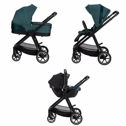 Carucior 3 in 1, FreeON, Opty, Pana la 22 kg, Cu landou, Scoica auto conform ECE R129, Parte sport cu sezut reversibil, Spatar reglabil, Cu accesorii, Green