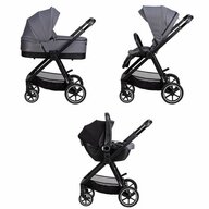 Carucior 3 in 1, FreeON, Opty, Pana la 22 kg, Cu landou, Scoica auto conform ECE R129, Parte sport cu sezut reversibil, Spatar reglabil, Cu accesorii, Grey