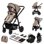 Carucior 3 in 1, Lionelo, Amber, Landou intarit,  Scoica auto testata ADAC, Reversibil, Cu accesorii, Geanta parinti, Pana la 22 kg, Bej